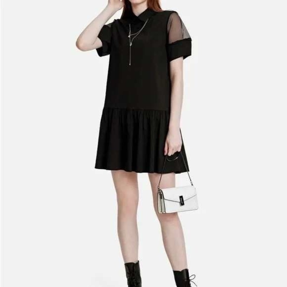 S Deer‎ NEW Womens Mini Dress Small Black Minimalist Sheer Whimsigoth Neutral
